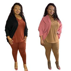 Womens Fall Shawl Cuff Long Sleeve Open Front Cardigan Rust Plus Size